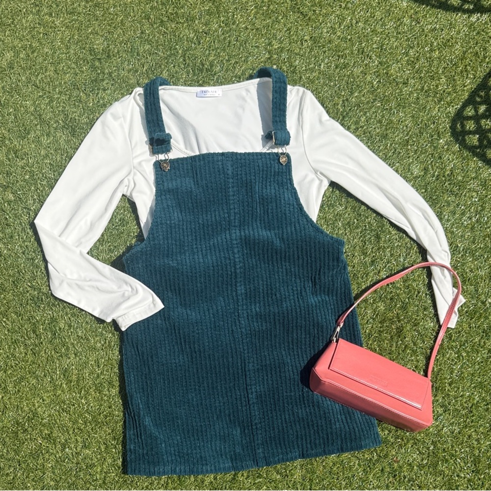 Vintage Teal Corduroy Pinafore Dress
